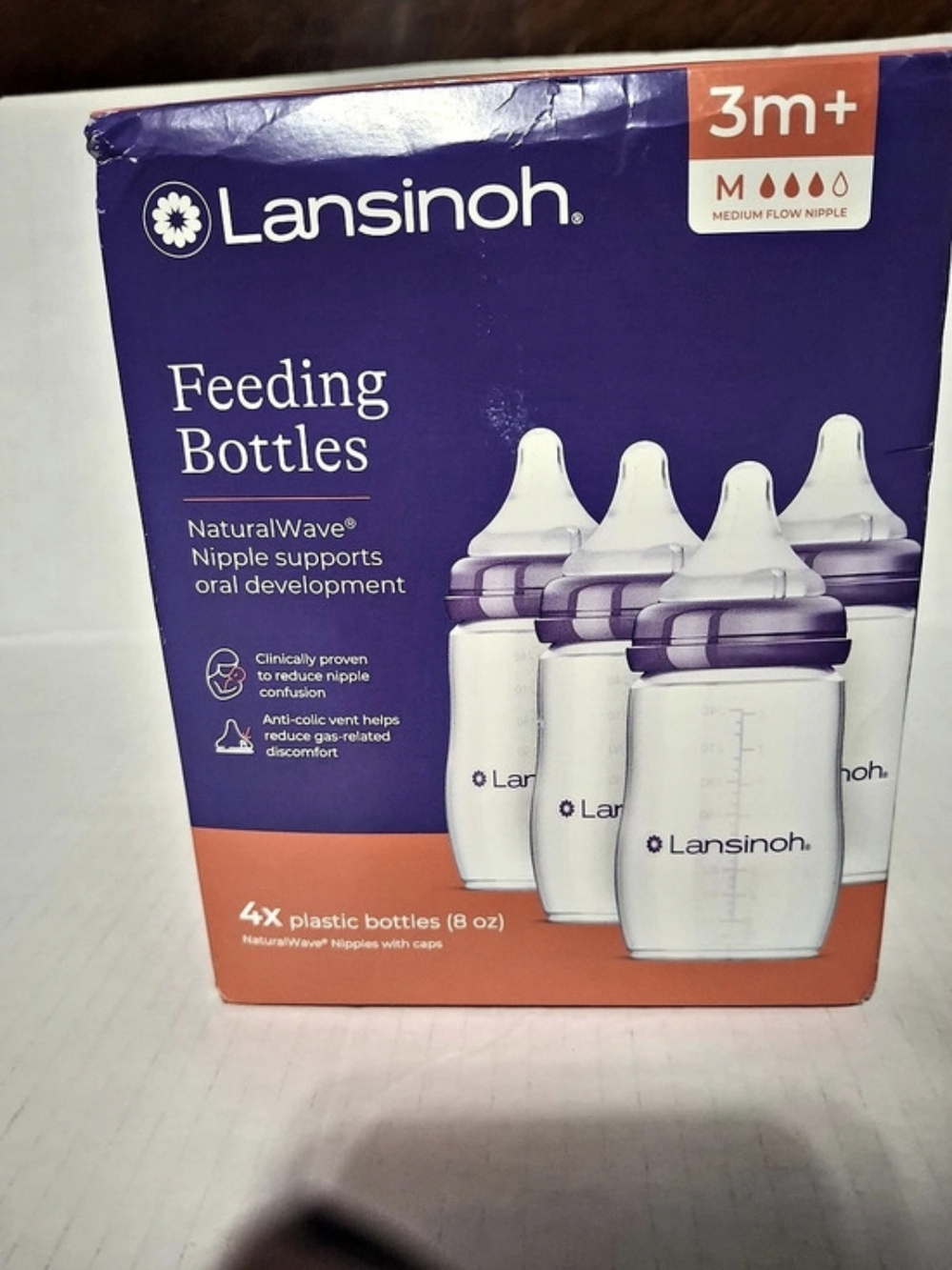 Lansinoh NaturalWave Feeding Bottles 4-Pack 8 oz Bottles NWT